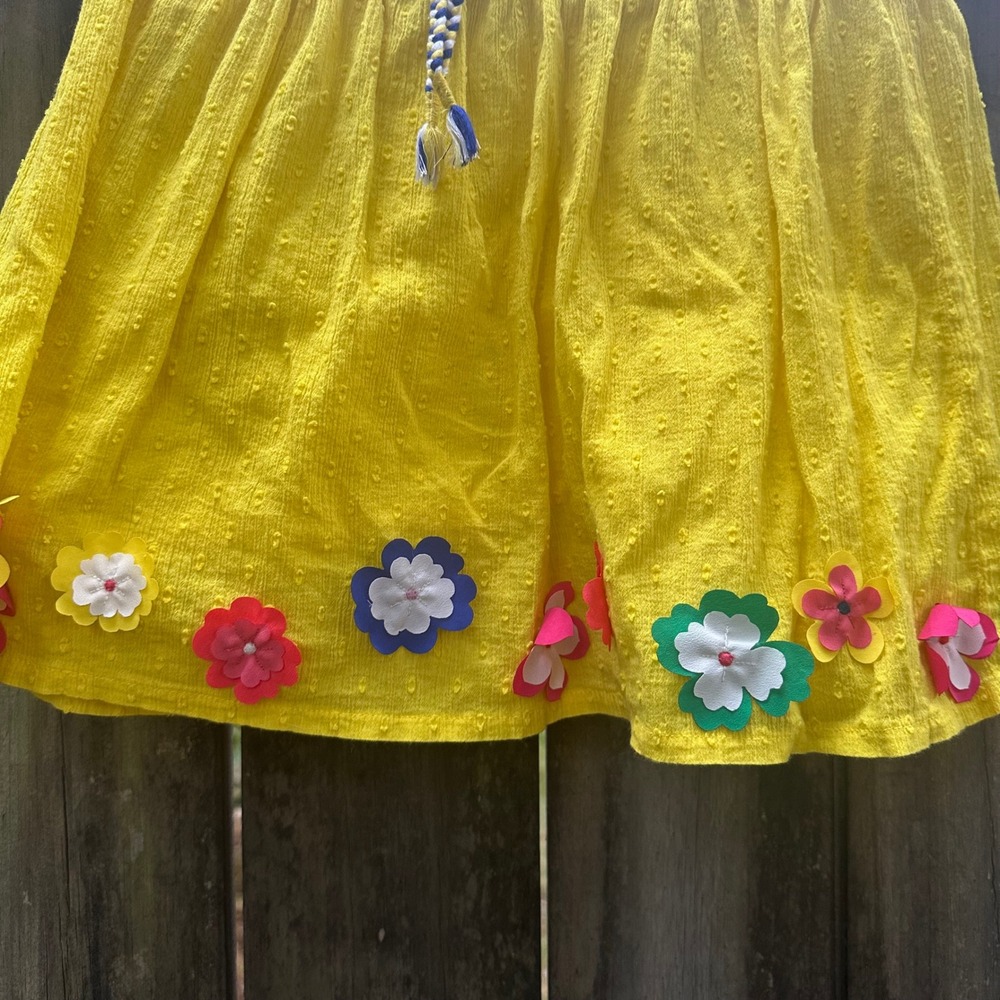 Mini Boden Girls Yellow 3D Floral Applique Cotton Swiss Dot Skater Skirt Sz 8-9Y - Picture 3 of 7